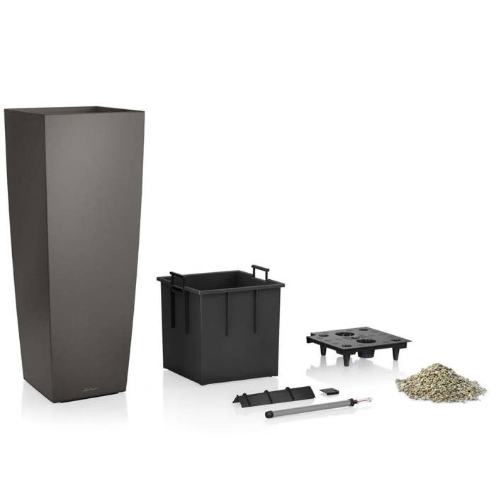 LECHUZA Plantenbak Cubico Alto 40 ALL-IN-ONE – Elegant hoog design in houtskool