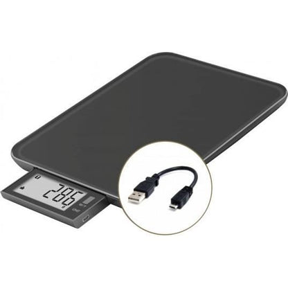 SLIDE 10 – Strakke zwarte precisieweegschaal met USB en repareerbare constructie