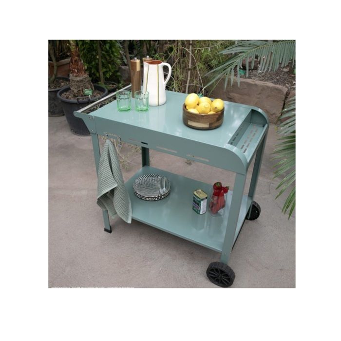LIVOO Plancha Trolley – Robuuste Buitenkeukenoplossing in Groen/Zwart