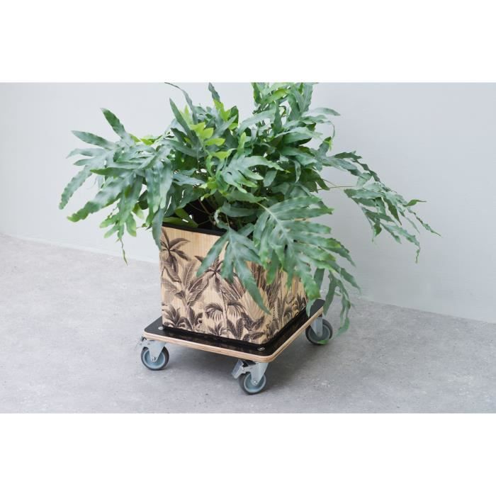 Natuur Vierkante Plantenwagen 38x38 cm Zwart Hout 446407