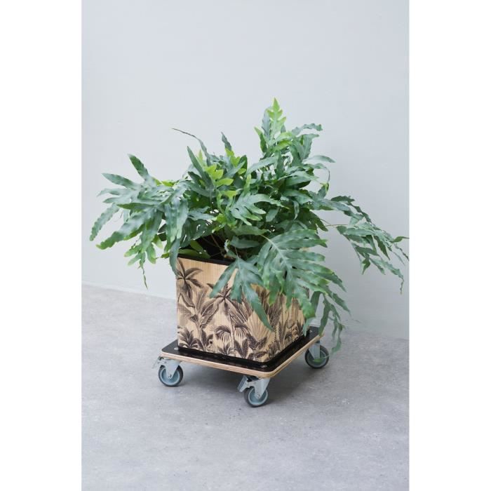 Natuur Vierkante Plantenwagen 38x38 cm Zwart Hout 446407