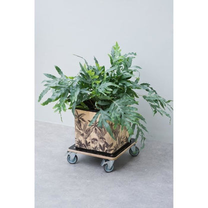 Natuur Vierkante Plantenwagen 38x38 cm Zwart Hout 446407