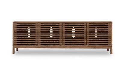 TANNER FOUR DOOR ASH WOOD MEDIA CONSOLE IN ROUX Japandi Perfectie in Aards Bruin – Slimme Mediakast met Stijl en Functionaliteit