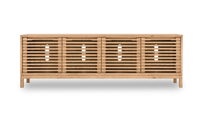 TANNER FOUR DOOR ASH WOOD MEDIA CONSOLE IN FLAXEN Japandi voor de Nieuwe Generatie – Stijlvolle Mediakast met Slimme Functionaliteit