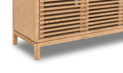 TANNER THREE DOOR MEDIA CONSOLE IN FLAXEN Japandi Stijl met Praktisch Design – Rustgevende Mediakast in Essenhout