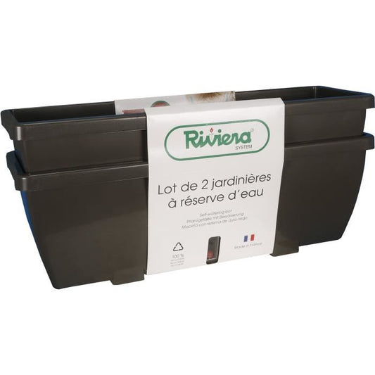 RIVIERA EVA bloembak – Set van 2 stijlvolle kunststof plantenbakken in grijs