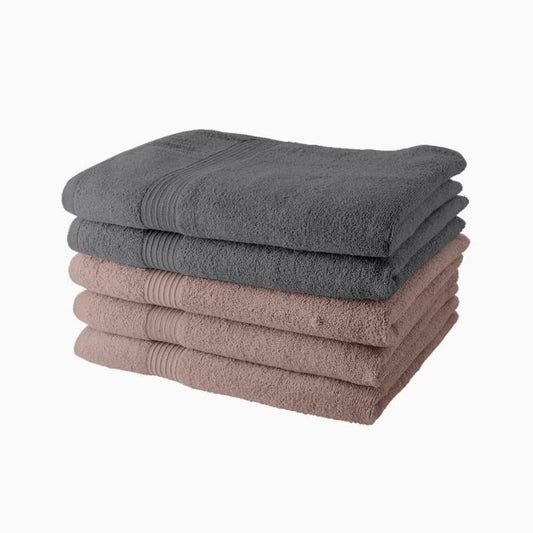 Set van 5 TODAY Badlakens 70 × 130 cm – 100% Katoen – 3 Zandroze + 2 Staal Zacht, Praktisch & Kleurrijk – Ideaal voor Strand, Badkamer of Wellness