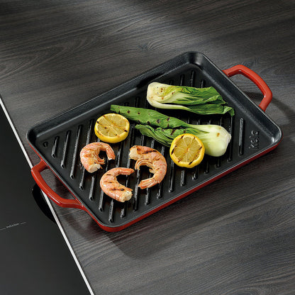 Calido Grillplatte aus Gusseisen – 35 x 25 cm – Rot