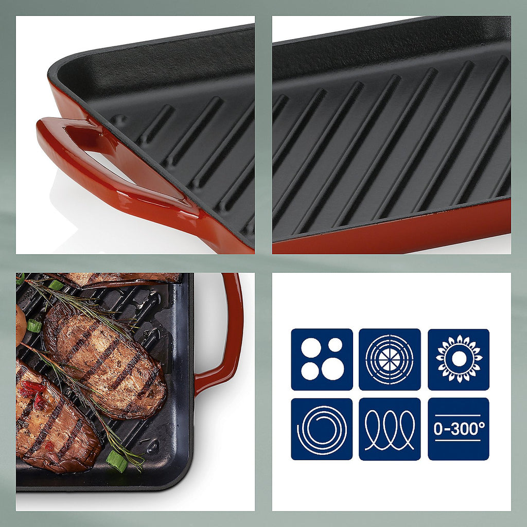 Calido Grillplatte aus Gusseisen – 35 x 25 cm – Rot